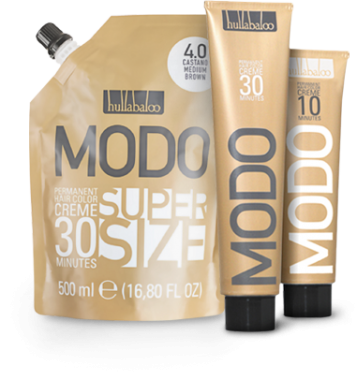 Hullabaloo Haarfarben MODO30 gibt es in 500ml Beutel, 200ml Tuben und MODO10 in 150ml Tuben